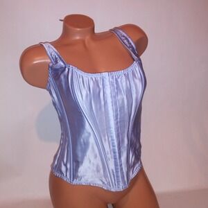 Victoria Secret Lingerie Corset Bustier Large Light Blue 100% Silk Lace Up New